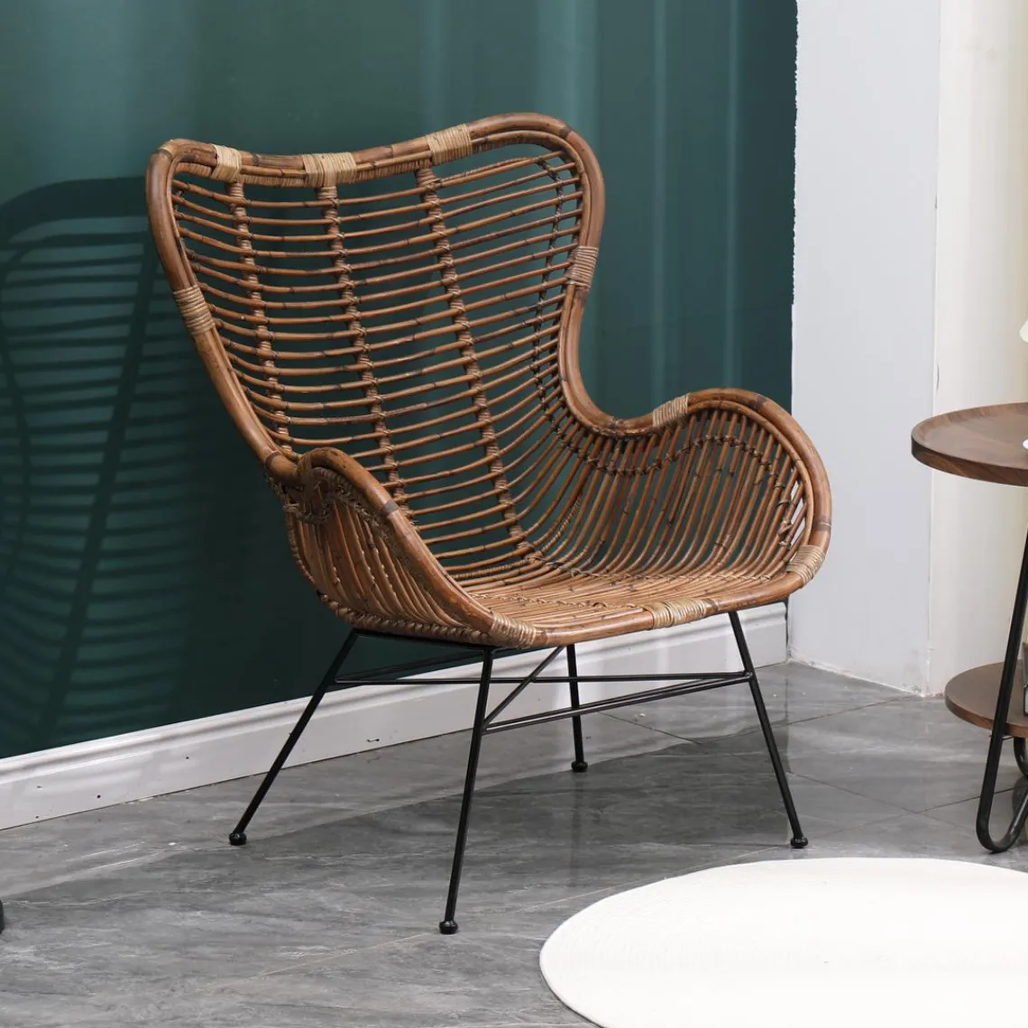Nordlys Fauteuil en Metal et Rotin Naturel Marron JAKARTA Hot