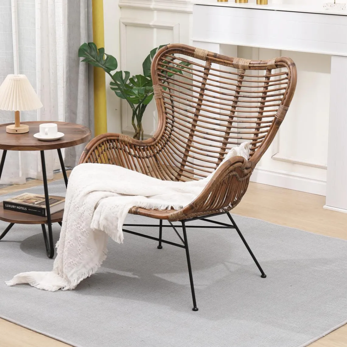 Nordlys Fauteuil en Metal et Rotin Naturel Marron JAKARTA Hot