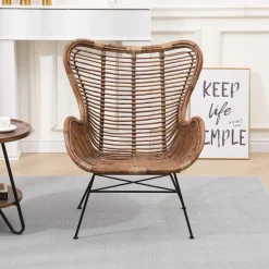 Nordlys Fauteuil en Metal et Rotin Naturel Marron JAKARTA Hot