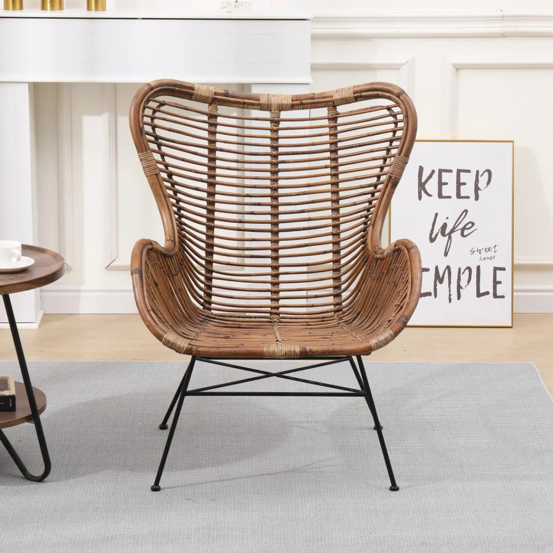 Nordlys Fauteuil en Metal et Rotin Naturel Marron JAKARTA Hot