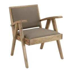 Macabane Fauteuil en Mindi, assise en tissu chiné DAK Kaki