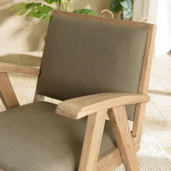 Macabane Fauteuil en Mindi, assise en tissu chiné DAK Kaki