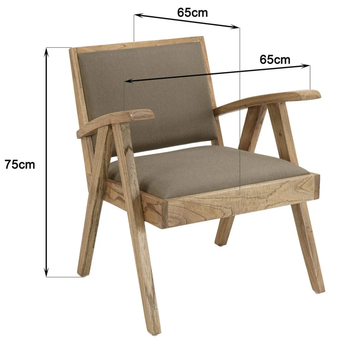Macabane Fauteuil en Mindi, assise en tissu chiné DAK Kaki