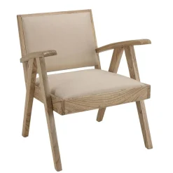 Macabane Fauteuil en Mindi, assise en tissu texturé Beige Outlet