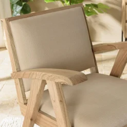 Macabane Fauteuil en Mindi, assise en tissu texturé Beige Outlet