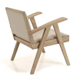 Macabane Fauteuil en Mindi, assise en tissu texturé Beige Outlet