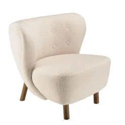 Macabane Fauteuil en tissu bouclette écru, dossier capitonné arrondi GASTON Online