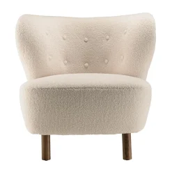 Macabane Fauteuil en tissu bouclette écru, dossier capitonné arrondi GASTON Online