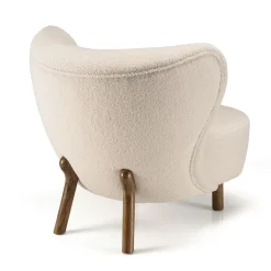 Macabane Fauteuil en tissu bouclette écru, dossier capitonné arrondi GASTON Online