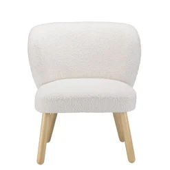 Macabane Fauteuil en tissu bouclette blanc pieds en bois Best