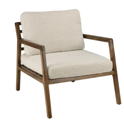 Macabane Fauteuil en tissu écru, structure et accoudoirs en bois GASTON Online