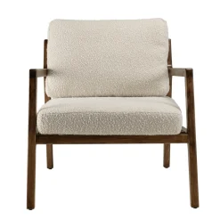 Macabane Fauteuil en tissu écru, structure et accoudoirs en bois GASTON Online