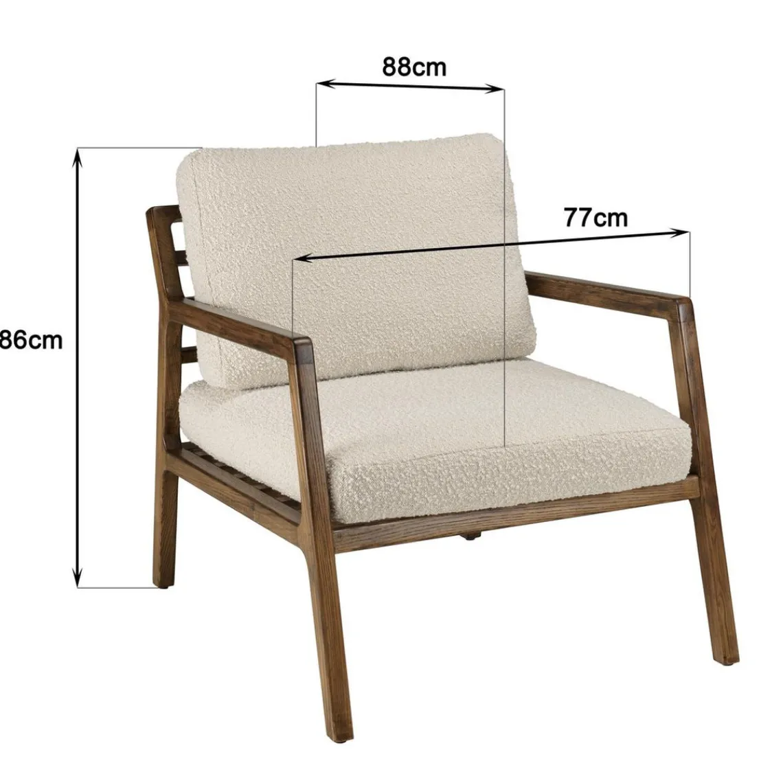 Macabane Fauteuil en tissu écru, structure et accoudoirs en bois GASTON Online