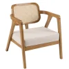 Macabane Fauteuil FLORES en teck avec dossier en cannage naturel et coussin gris WILL Marron New