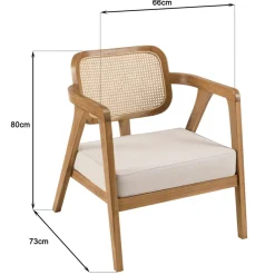 Macabane Fauteuil FLORES en teck avec dossier en cannage naturel et coussin gris WILL Marron New