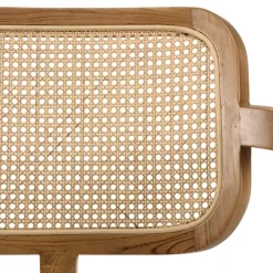 Macabane Fauteuil FLORES en teck avec dossier en cannage naturel et coussin gris WILL Marron New