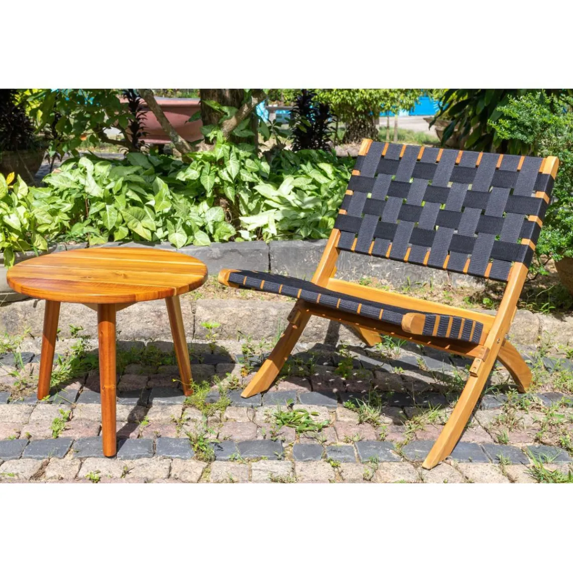 Nordlys Fauteuil intérieur extérieur en acacia massif et nylon Noir