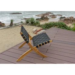 Nordlys Fauteuil intérieur extérieur en acacia massif et nylon Noir