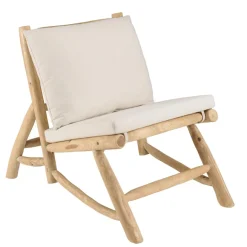 Macabane Fauteuil lounge en branches de Teck naturel avec coussin blanc WILL Best