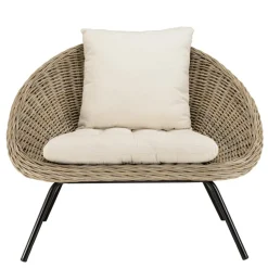 Macabane Fauteuil lounge en kubu coussin d'assise blanc pieds métal noir KALLY Gris