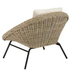 Macabane Fauteuil lounge en kubu coussin d'assise blanc pieds métal noir KALLY Gris