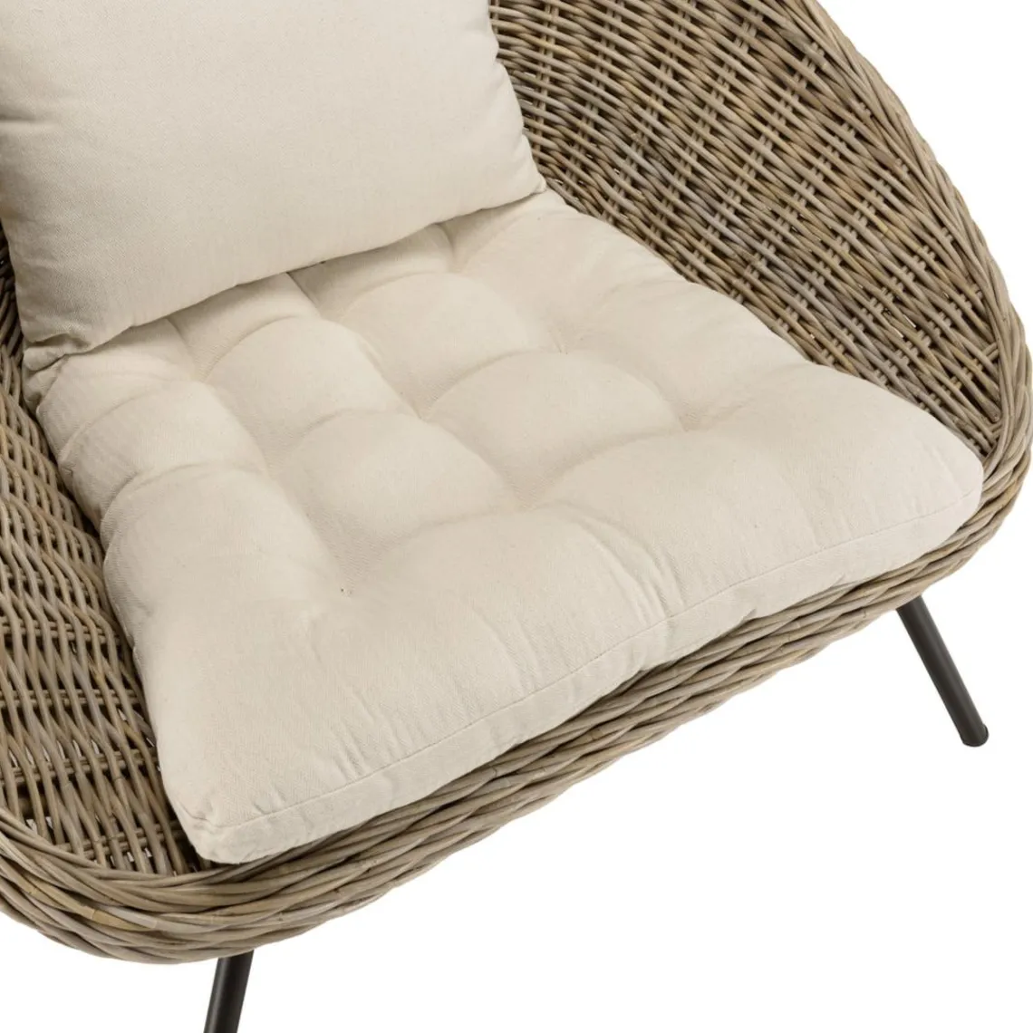Macabane Fauteuil lounge en kubu coussin d'assise blanc pieds métal noir KALLY Gris