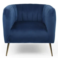 3S. x Home Fauteuil moderne Bombaro pieds métal doré et Velours Bleu