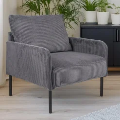 3S. x Home Fauteuil moderne et élégant Manuelo Velours côtelé Gris foncé Discount