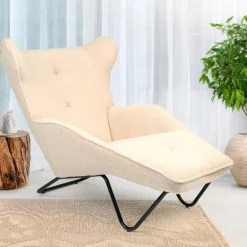 3S. x Home Fauteuil méridienne style bergère relax Shirley Tissu bouclette Beige Sale