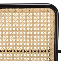 Macabane Fauteuil métal noir assise tissu gris foncé dossier rotin AGATHE Outlet