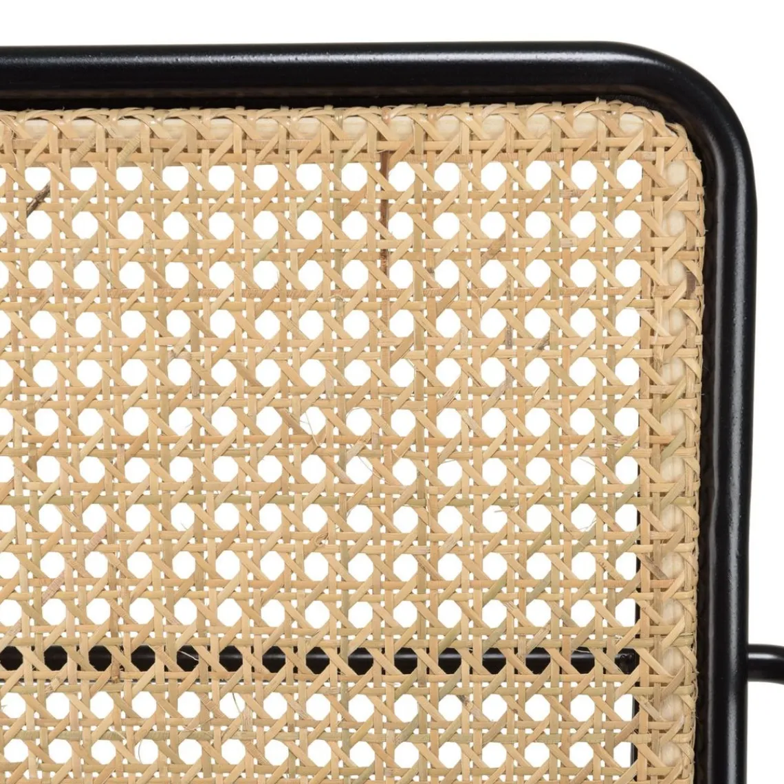 Macabane Fauteuil métal noir assise tissu gris foncé dossier rotin AGATHE Outlet