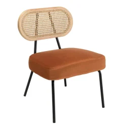 Macabane Fauteuil métal noir assise velours orange ambré dossier rotin Outlet