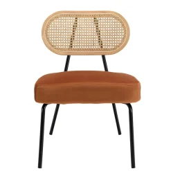 Macabane Fauteuil métal noir assise velours orange ambré dossier rotin Outlet