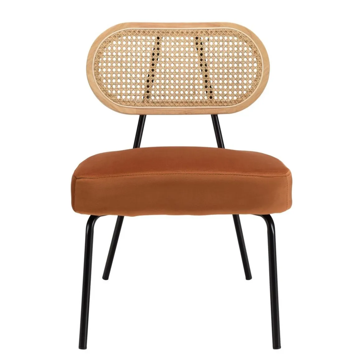 Macabane Fauteuil métal noir assise velours orange ambré dossier rotin Outlet