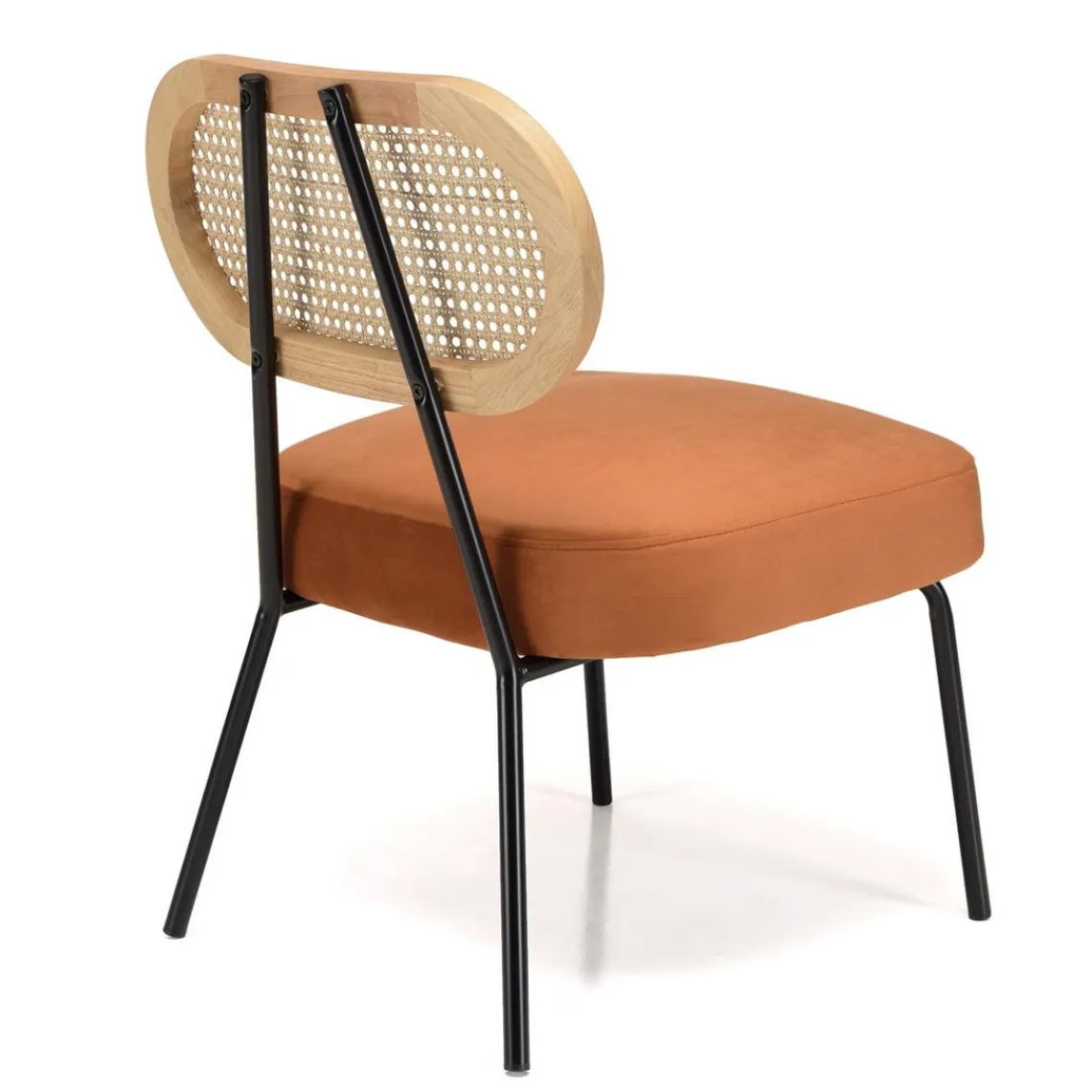 Macabane Fauteuil métal noir assise velours orange ambré dossier rotin Outlet