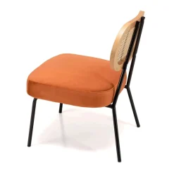 Macabane Fauteuil métal noir assise velours orange ambré dossier rotin Outlet