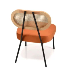 Macabane Fauteuil métal noir assise velours orange ambré dossier rotin Outlet