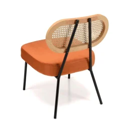 Macabane Fauteuil métal noir assise velours orange ambré dossier rotin Outlet