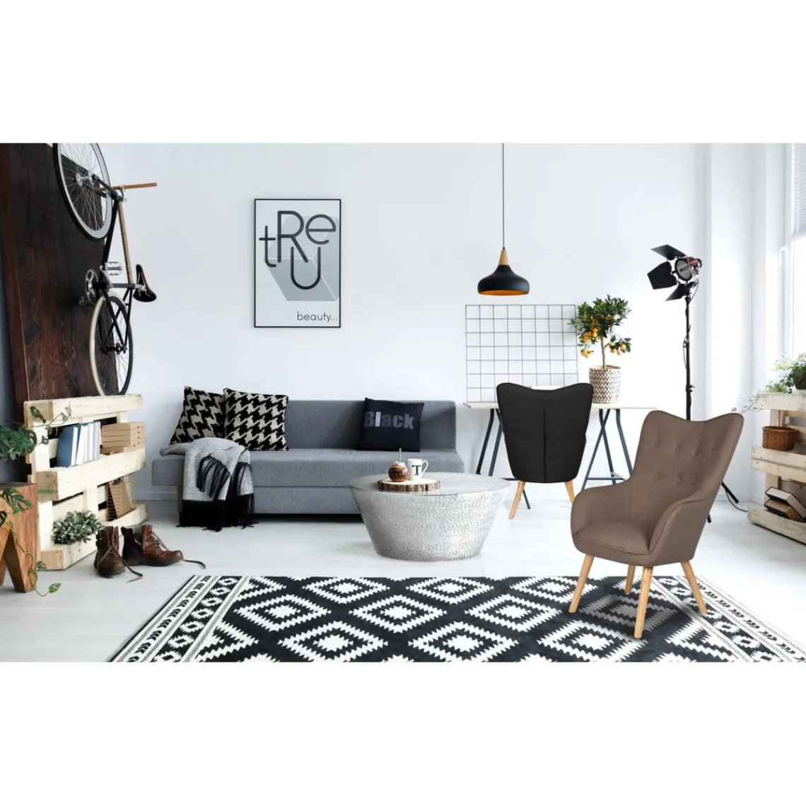 3S. x Home Fauteuil scandinave Tissu Taupe Outlet