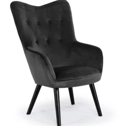 3S. x Home Fauteuil scandinave tissu velours noir