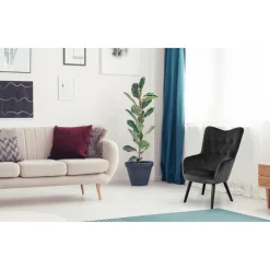 3S. x Home Fauteuil scandinave tissu velours noir