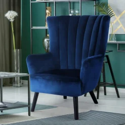 3S. x Home Fauteuil scandinave VIDAL en Velours Bleu Hot