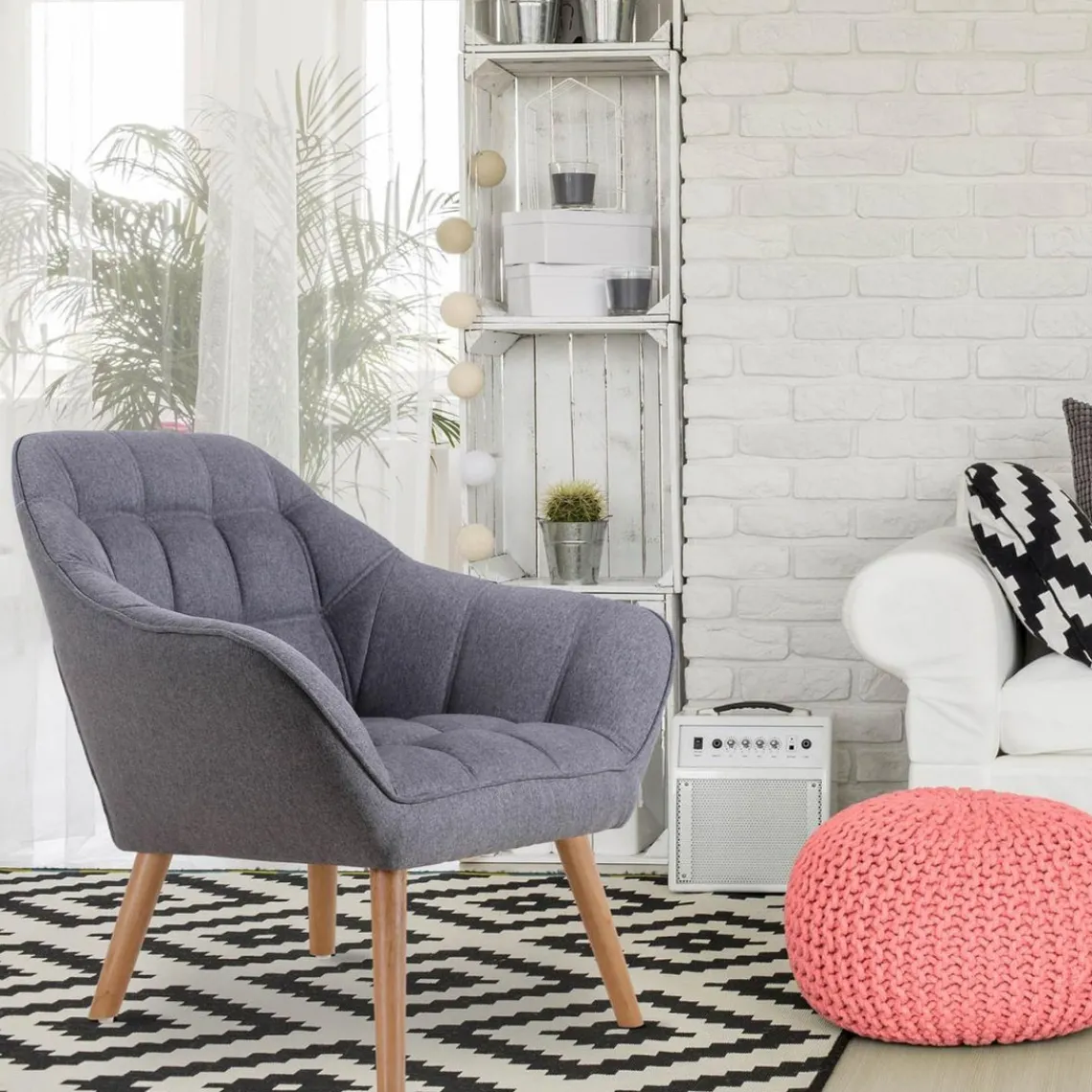 3S. x Home Fauteuil Scandinave ZENTAO Tissu Clair Gris Online