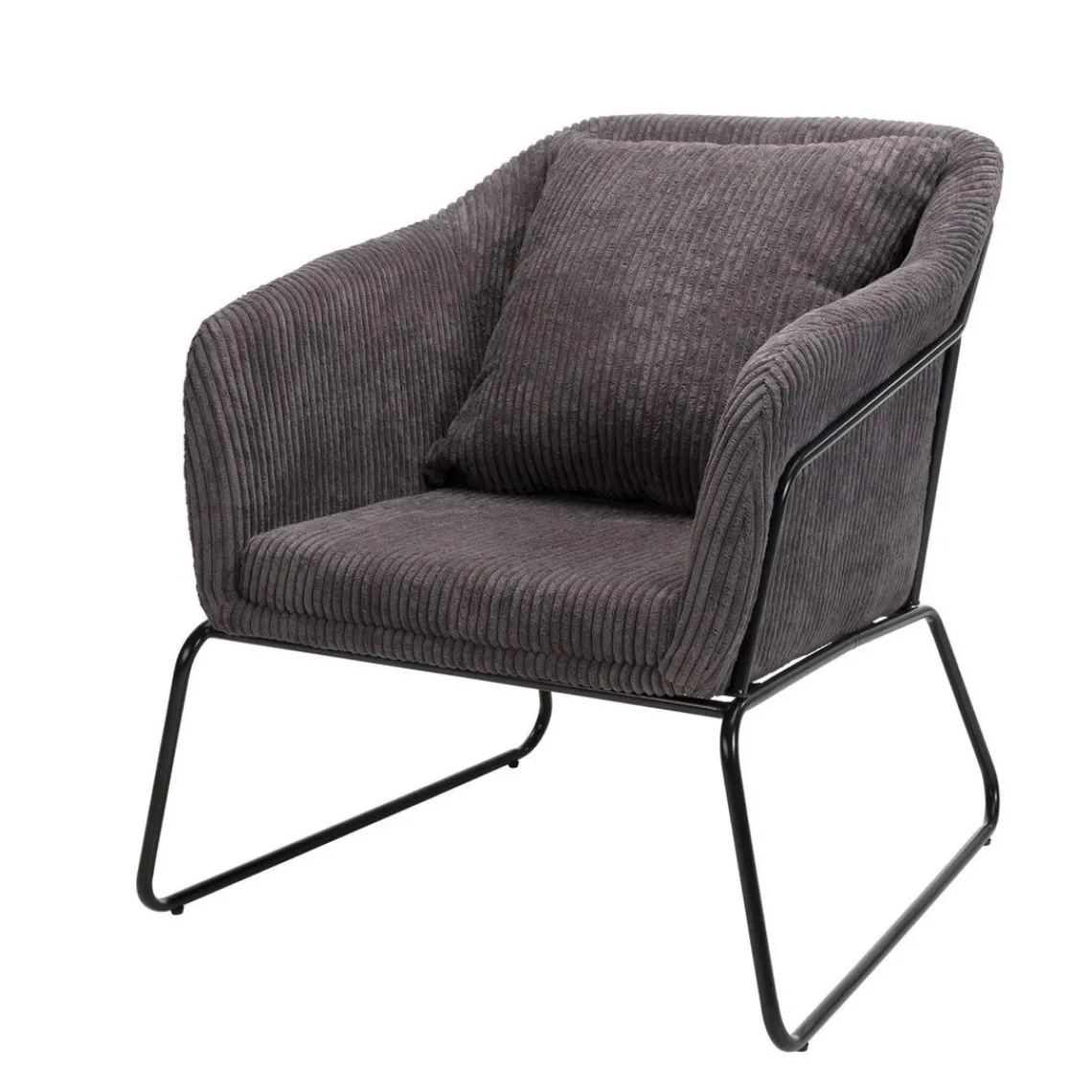 Macabane Fauteuil Tissu AGATHE Velours Cotelé Gris Anthracite Pieds Évasés Métal Hot