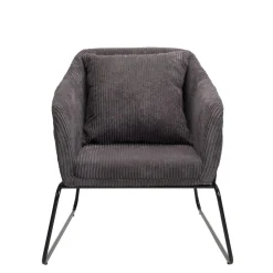 Macabane Fauteuil Tissu AGATHE Velours Cotelé Gris Anthracite Pieds Évasés Métal Hot