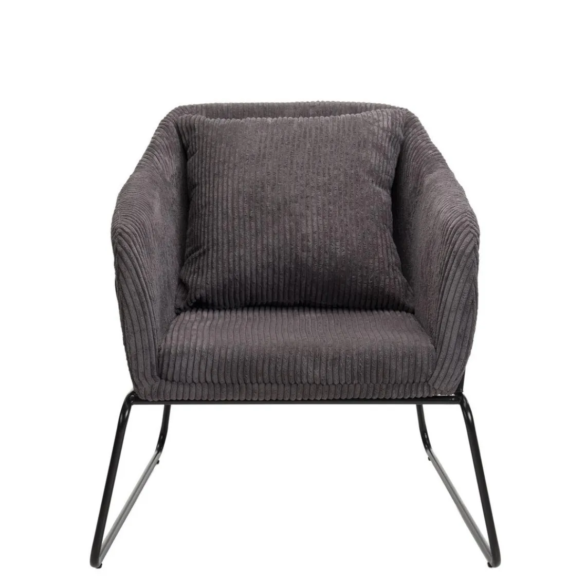 Macabane Fauteuil Tissu AGATHE Velours Cotelé Gris Anthracite Pieds Évasés Métal Hot