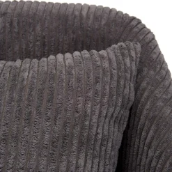 Macabane Fauteuil Tissu AGATHE Velours Cotelé Gris Anthracite Pieds Évasés Métal Hot