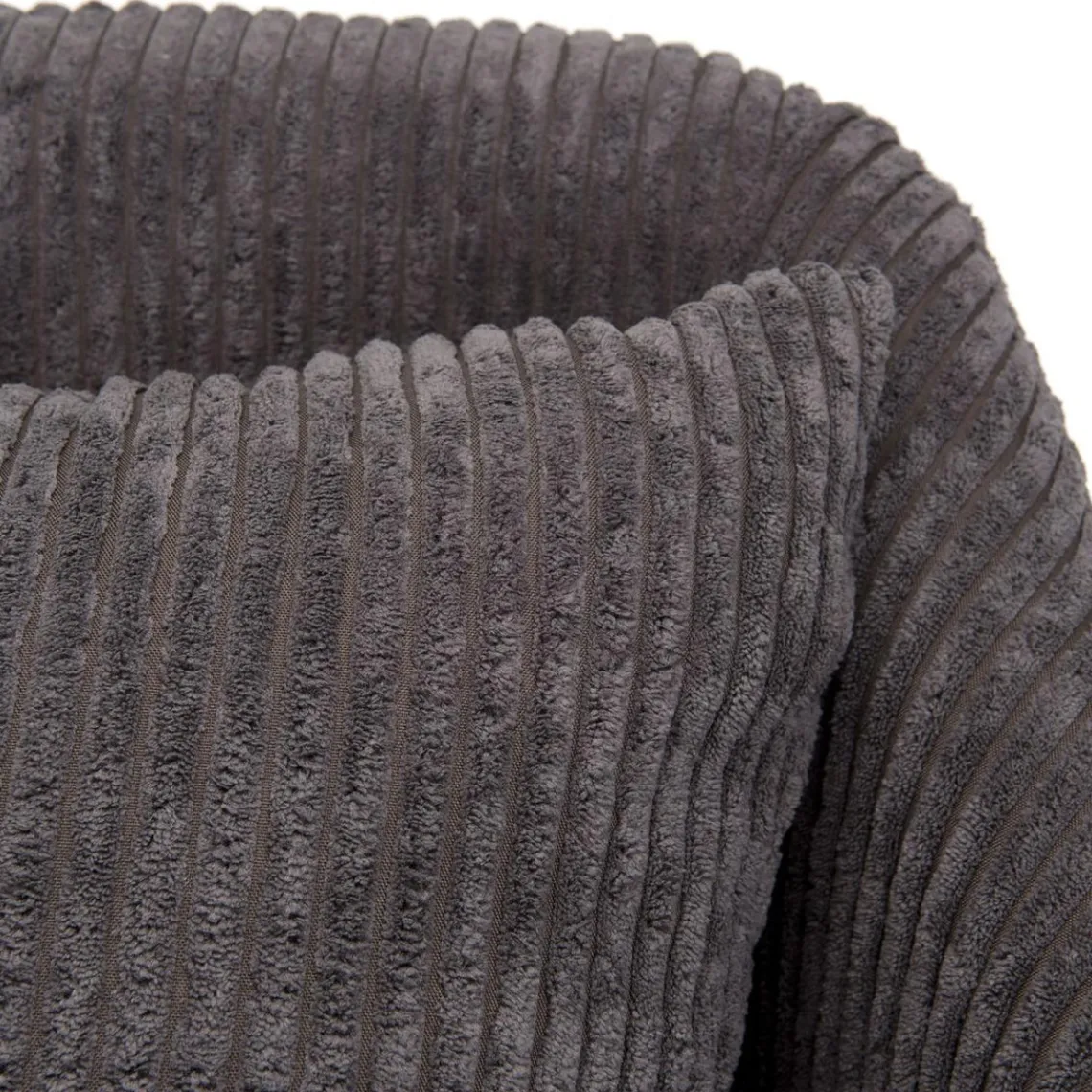 Macabane Fauteuil Tissu AGATHE Velours Cotelé Gris Anthracite Pieds Évasés Métal Hot