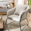 Macabane Fauteuil Tissu AGATHE Velours Cotelé Gris Perle Pieds Évasés Métal Hot