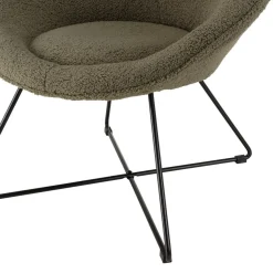 Macabane Fauteuil tissu bouclette vert kaki pieds croisés métal noir AGATHE New